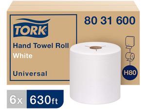 Tork 8031600 Universal Hand Towel Roll, Notched, 7.5" x 630 ft, White, 6 Rolls / Carton Tork 8031600 Universal Hand Towel Roll, Notched, 7.5" x 630 ft, White, 6 Rolls / Carton
