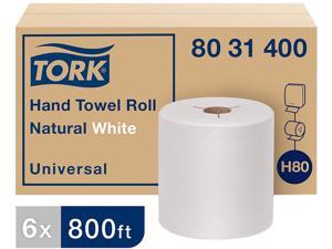 Tork 8031400 Universal Hand Towel Roll, Notched, 8" x 800 ft, Natural White, 6 Rolls / Carton Tork 8031400 Universal Hand Towel Roll, Notched, 8" x 800 ft, Natural White, 6 Rolls / Carton
