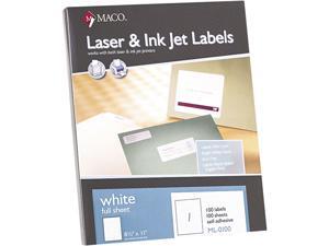 Maco MML-0100 Laser/Inkjet Full-Sheet Identification Labels, Inkjet/Laser Printers, 8.50" x 11.00", White, 100/Box Maco MML-0100 Laser/Inkjet Full-Sheet Identification Labels, Inkjet/Laser Printers, 8.50" x 11.00", White, 100/Box