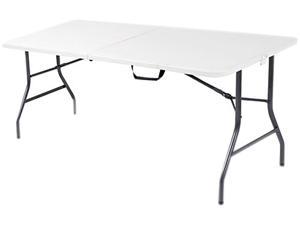 Cosco 14-678WSP1 6 Foot Bifold Resin Folding Table, 72w x30d x 29-1/4h, White/Pewter