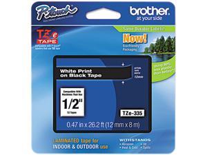 Brother TZE335 P-touch Laminated Tape, 12mm (0.47") White on Black tape for P-Touch 8m (26.2 ft)