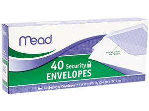 Mead 75214 Security Envelope, 4 1/8 x 9 1/2, 20 lb, White, 40/Box