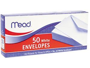 Mead 75050 Business Envelope, 4 1/8 x 9 1/2, 20 lb, White, 50/Box