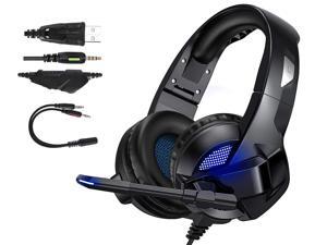 DQQ Gaming Headset for PS5, Gamer Headphones with Noise Canceling Microphone & LED Light,Stereo Game Sound Compatible with PSP/PS4/Laptop/PC/IOS/ANDROID