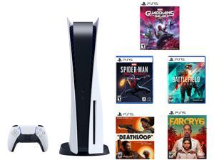 PS5 bundle - Includes PS5 console, Spiderman: Miles Morales- Ultimate Edition, Marvels Guardians of The Galaxy, Far Cry 6 Launch Edition, Battlefield 2042, and Deathloop
