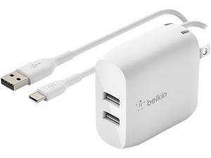 BELKIN WCD002dq1MWH White BOOST CHARGE Dual USB-A Wall Charger 24W + Braided Lightning to USB-A Cable BELKIN WCD002dq1MWH White BOOST CHARGE Dual USB-A Wall Charger 24W + Braided Lightning to USB-A Cable