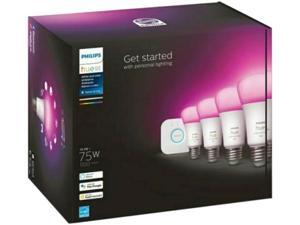 Philips Hue A19 LED Color Smart Bulb Starter Kit (75W 2021 Version), Compatible with Alexa, Apple HomeKit & Google Assistant, White and Color Ambiance (16 Million Colors), 4 Bulbs