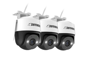 Defender  Guard Pro PTZ 2K QHD WiFi Plug-In Power Security Camera, Motion Tracking, Color Night Vision, Human Detection, Audio, 2-way Talk (3-Pack)