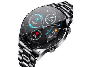 2021 Luxury Brand Mens Smart Watch Steel Band Fitness Watch Heart Rate Blood Pressure Activity Tracker Smart Watch for Men(Black)