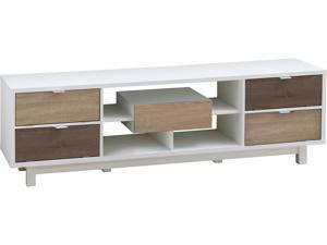 Furniture of America Releine 71 in. White Particle Board TV Stand with 5-Drawer Fits TVs Up to 80 in. with Built-In Storage