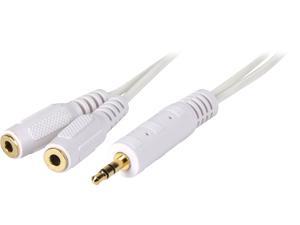 Tripp Lite P313-06N-WH 6" 3.5mm Mini Stereo Cable adapter Y Splitter for Speakers and Headphones (M to 2x F) White Male to Female