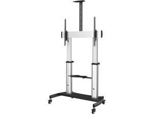 Mobile TV Stand, Heavy Duty TV Cart for 60-100" Display (100kg/220lb), Height Adjustable Rolling Flat Screen Floor Standing on Wheels, Universal Television Mount w/Shelves - W/ 2 equipment shelves