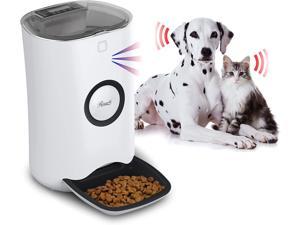Rosewill Automatic Pet Feeder Food Dispenser for Cat or Dog, Up to 6.5 lbs of Dry Food with Alarm, Portion Control & Voice Recorder, Programmable, USB & Battery Powered, White - (RPPF-21001)