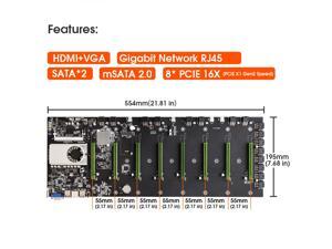 For Ethereum BTC-T/D37 Miner Motherboard with CPU Set 8 GPU Slot DDR3 Memory Integrated VGA Interface Low Power Consumption