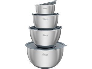 Rosewill RHMB-19002 Stainless Steel Mixing Bowls 4-Piece Mixing Bowl Set with Lids, Cheese Graters, Measuring Spoons, Engraved Measurements