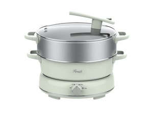 Rosewill 12.7 QT Electric Hot Pot with Multiple Functions, Split Design with 11.8 inch Wider Cooking Pot and SUS Steam Basket, 1600W High Power, Includes Utensils - Light Green