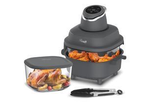 Rosewill 4-in-1 Portable Glass Air Fryer, 4.7QT Transparent Glass Cooking Pot with Storage Lid & Tongs, Compact Smart for Deep Roast, Recrisp, Keep Warm – Dark Grey