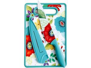 Gibson Home 112065.03 Studio California Jordana 8" Chef Knife W/Sheath & Cutting Board, Turquoise Floral Pattern