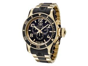 nvicta Men's Russian Diver Chronograph Black Dial 18k Gold Plated & Black Polyur