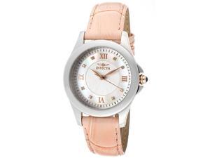 Invicta 12544 Women's Diamond Angel Pink Genuine Leather White And White Mop Dial Ss Watch