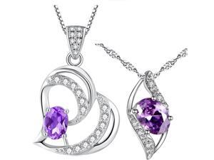 Mabella Amethyst Sterling Silver Necklaces (2) - February Birthstone, 18" Chain
