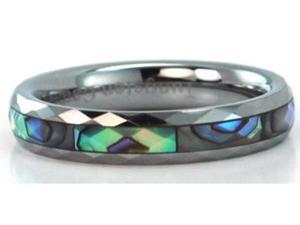 Narrow Faceted Tungsten Carbide Ring With Mother Of Pearl Inlays