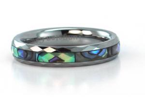 Narrow faceted tungsten carbide ring with mother of pearl inlays
