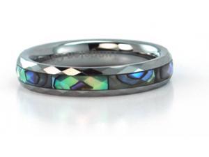 Narrow faceted tungsten carbide ring with mother of pearl inlays Narrow faceted tungsten carbide ring with mother of pearl inlays