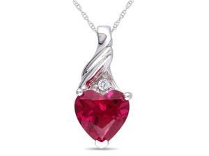0.015 CT  Diamond TW And 1 5/8 CT TGW Created Ruby Fashion Pendant With Chain 10k White Gold GH I2;I3