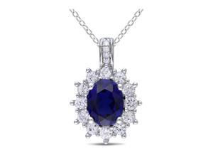 Amour 0.02 ct.tw. Diamond And 4 CT TGW Created Blue and White Sapphire Fashion Pendant w/ Silver Chain GH I3