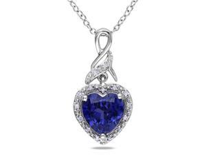 0.06 ct.tw Diamond & 2.25 ct.tgw Created Blue Sapphire Heart Silver Pendant w/ Chain GH I2;I3