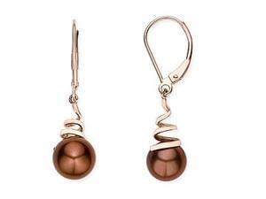 14K Pink Gold 8-9mm Cultured Freshwater Round Chocolate Pearl Earrings