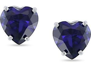 10K White Gold Created Sapphire Heart Studs