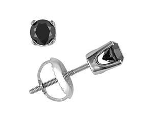 14KW 1/2ct TDW Black Diamond Screw Back Solitaire Earrings, prong set diamonds