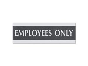 Century Series Office Sign, Employees Only, 9 x 1/2 x 3, Black/Silver