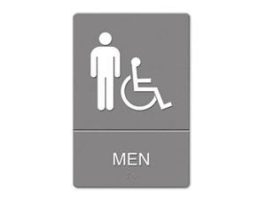 ADA Sign, Men Restroom Wheelchair Accessible Symbol, Molded Plastic, 6 x 9, Gray