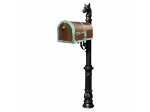 QualArc MB-3000-PAT-LP701-BL Provincial Collection Brass Mailbox in Antique Brass Patina with decorative Lewiston post, No.7 Ornate base and No.1 Horsehead finial in Black QualArc MB-3000-PAT-LP701-BL Provincial Collection Brass Mailbox in Antique Brass Patina with decorative Lewiston post, No.7 Ornate base and No.1 Horsehead finial in Black
