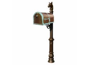 QualArc MB-3000-PAT-LP701-BZ Provincial Collection Brass Mailbox in Antique Brass Patina with decorative Lewiston post, No.7 Ornate base and No.1 Horsehead finial in Bronze QualArc MB-3000-PAT-LP701-BZ Provincial Collection Brass Mailbox in Antique Brass Patina with decorative Lewiston post, No.7 Ornate base and No.1 Horsehead finial in Bronze