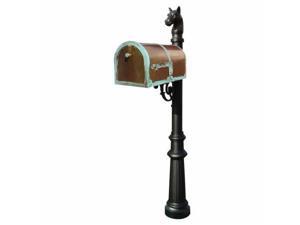 QualArc MB-3000-PAT-LP801-BL Provincial Collection Brass Mailbox in Antique Brass Patina with decorative Lewiston post, No.8 Fluted base and No.1 Horsehead finial in Black QualArc MB-3000-PAT-LP801-BL Provincial Collection Brass Mailbox in Antique Brass Patina with decorative Lewiston post, No.8 Fluted base and No.1 Horsehead finial in Black