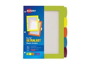 Avery-Dennison 24900 Big Tab Ultralast Plastic Dividers, 5-Tab - 8.5 x 11 in. Avery-Dennison 24900 Big Tab Ultralast Plastic Dividers, 5-Tab - 8.5 x 11 in.