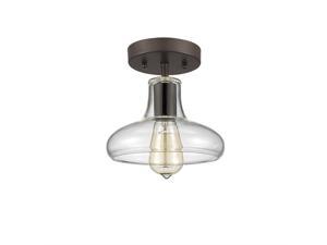 Chloe CH54009CL08-SF1 8 in. Shade Lighting Ironclad Industrial-Style 1 Light Rubbed Bronze Semi-Flush Ceiling Fixture - Oil Rubbed Bronze