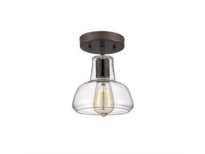 Chloe CH54011CL07-SF1 7 in. Shade Lighting Ironclad Industrial-Style 1 Light Rubbed Bronze Semi Flush Ceiling Fixture - Oil Rubbed Bronze