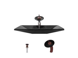 Polaris 861-WF-ORB Shanxi Black Vessel Sink with Oil-Rubbed Bronze Waterfall Faucet Polaris 861-WF-ORB Shanxi Black Vessel Sink with Oil-Rubbed Bronze Waterfall Faucet