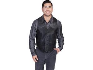 Scully 607-175-46 Mens Leather Vest With Ostrich Trim, Black Lamb With Black Ostrich Trim - 46 Scully 607-175-46 Mens Leather Vest With Ostrich Trim, Black Lamb With Black Ostrich Trim - 46