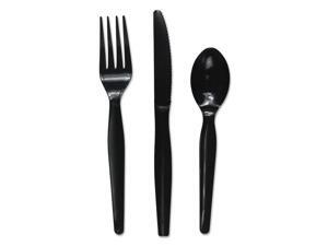 Boardwalk FKTHWPSBLA Three-Piece Cutlery Kit, Fork / Knife / Teaspoon, Heavyweight, Black, 250 / Carton Boardwalk FKTHWPSBLA Three-Piece Cutlery Kit, Fork / Knife / Teaspoon, Heavyweight, Black, 250 / Carton