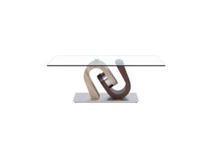 Global Furniture T4126 Glass Coffee Table w/Oak & Walnut Base Global Furniture T4126 Glass Coffee Table w/Oak & Walnut Base