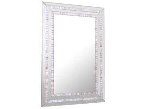Camden Isle Home Rectangular Decorative Double Mosaic Tiled Frame Wall Mounted Beveled Bathroom/Vanity Mirror - 24"W x 36"H, Silver