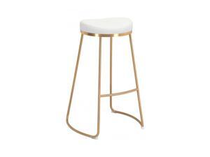 Zuo Modern Backless Bree Round Barstool with Faux Leather Seat and Footrest - White & Gold Zuo Modern Backless Bree Round Barstool with Faux Leather Seat and Footrest - White & Gold