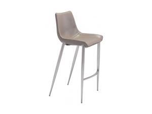 Zuo Contemporary Magnus Bar Chair with Soft Curve Seat and Brushed Stainless Steel Legs - Gray & Silver Zuo Contemporary Magnus Bar Chair with Soft Curve Seat and Brushed Stainless Steel Legs - Gray & Silver