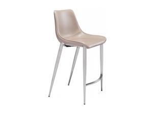 Zuo Modern Upholstered Faux Leather Magnus Counter Chair with Curved Seat and brushed Stainless Steel Legs - Set of 2, Gray & Silver Zuo Modern Upholstered Faux Leather Magnus Counter Chair with Curved Seat and brushed Stainless Steel Legs - Set of 2, Gray & Silver